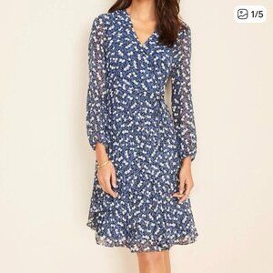 Ann Taylor Floral Long Sleeve Dress Pleated Skirt Size 2